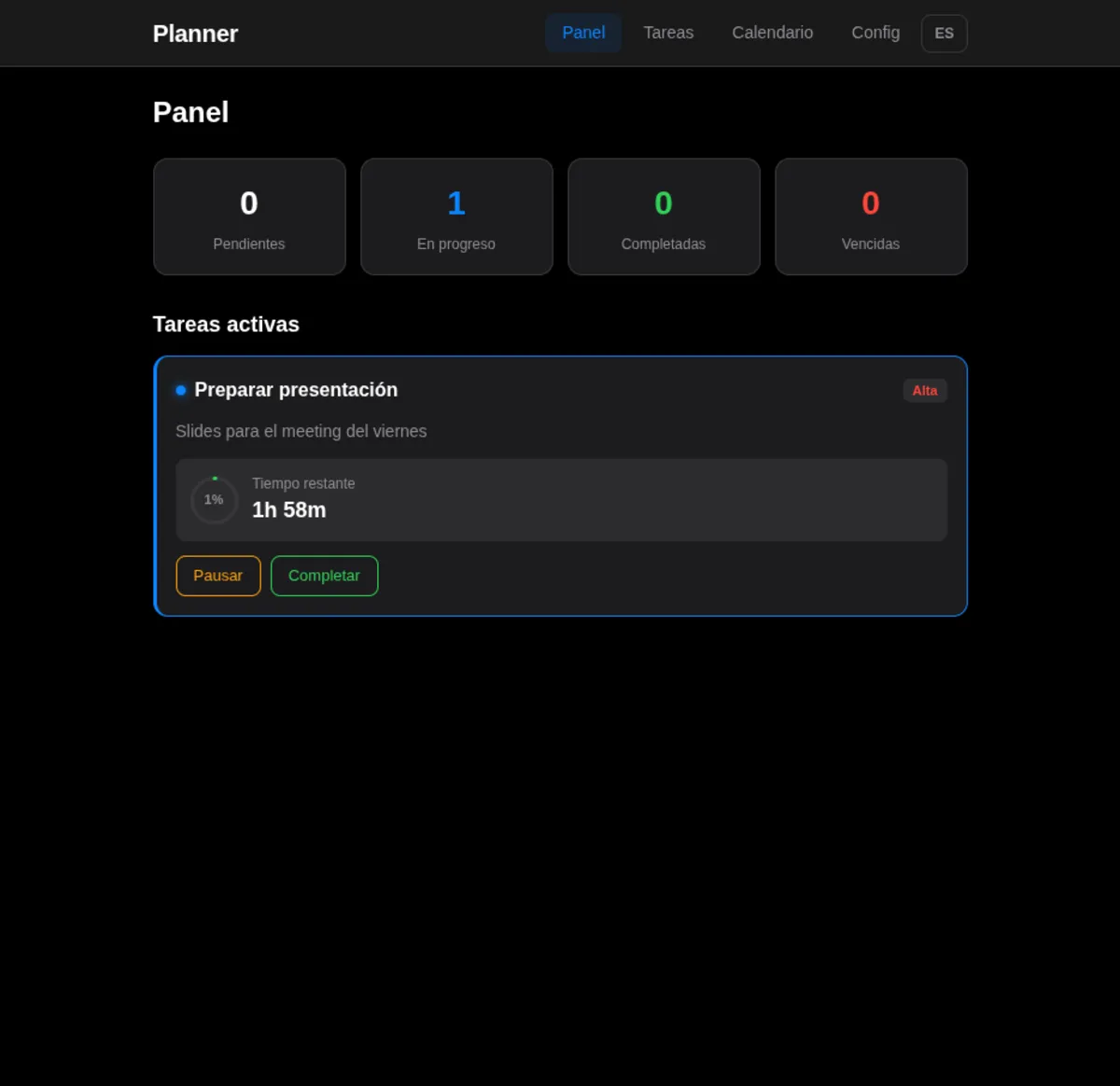 Planner dashboard